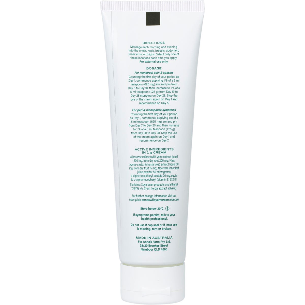 100g jar of Anna's Wild Yam Cream for menstrual and menopausal symptoms on a white background.