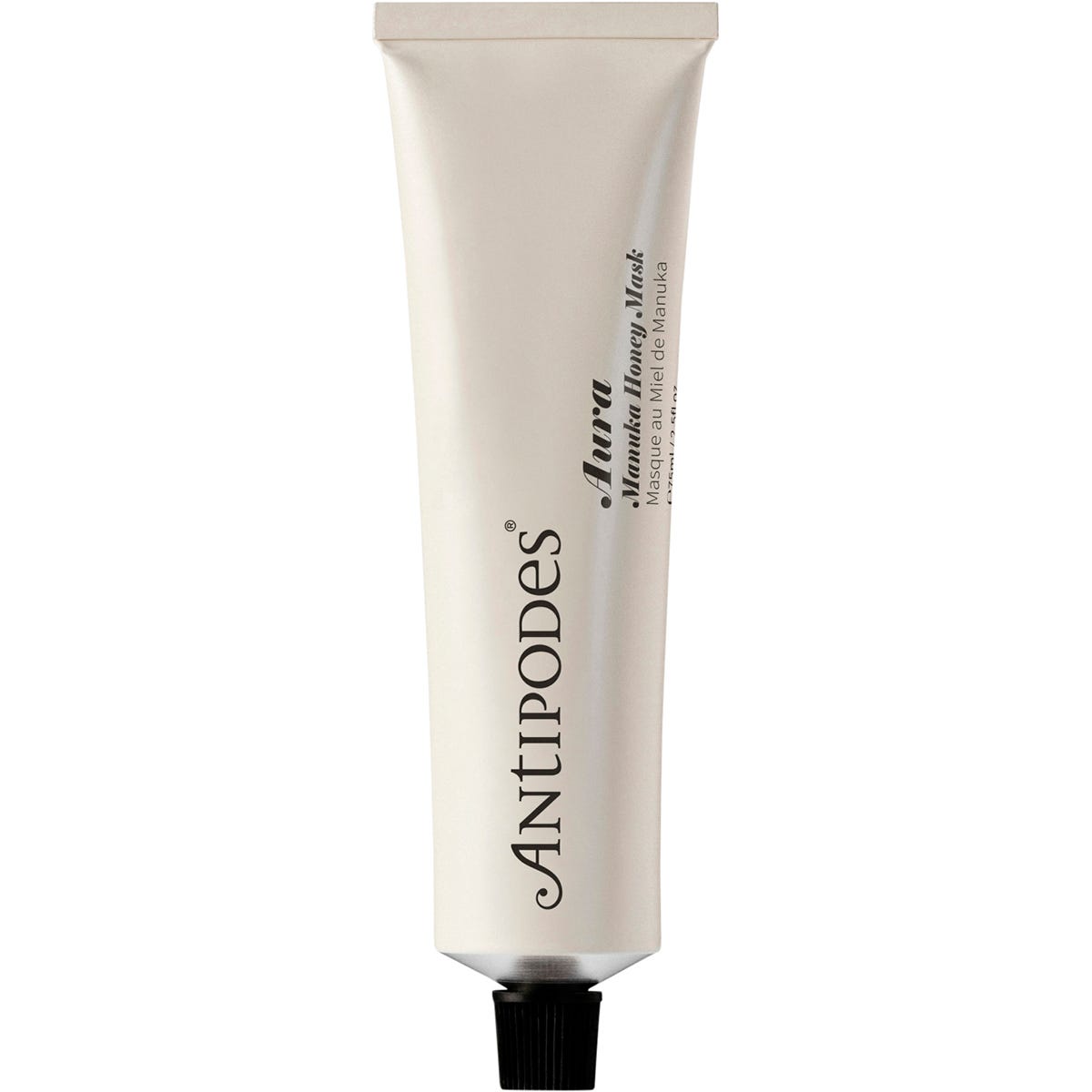 Antipodes Aura Manuka Honey Mask 75ml aluminum tube shown against a white background.