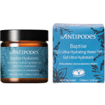 60ml glass jar of Antipodes Baptise H2O Ultra-Hydrating Water Gel with a black lid.