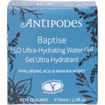 60ml jar of Antipodes Baptise H2O Ultra-Hydrating Water Gel with a black lid on a white background.