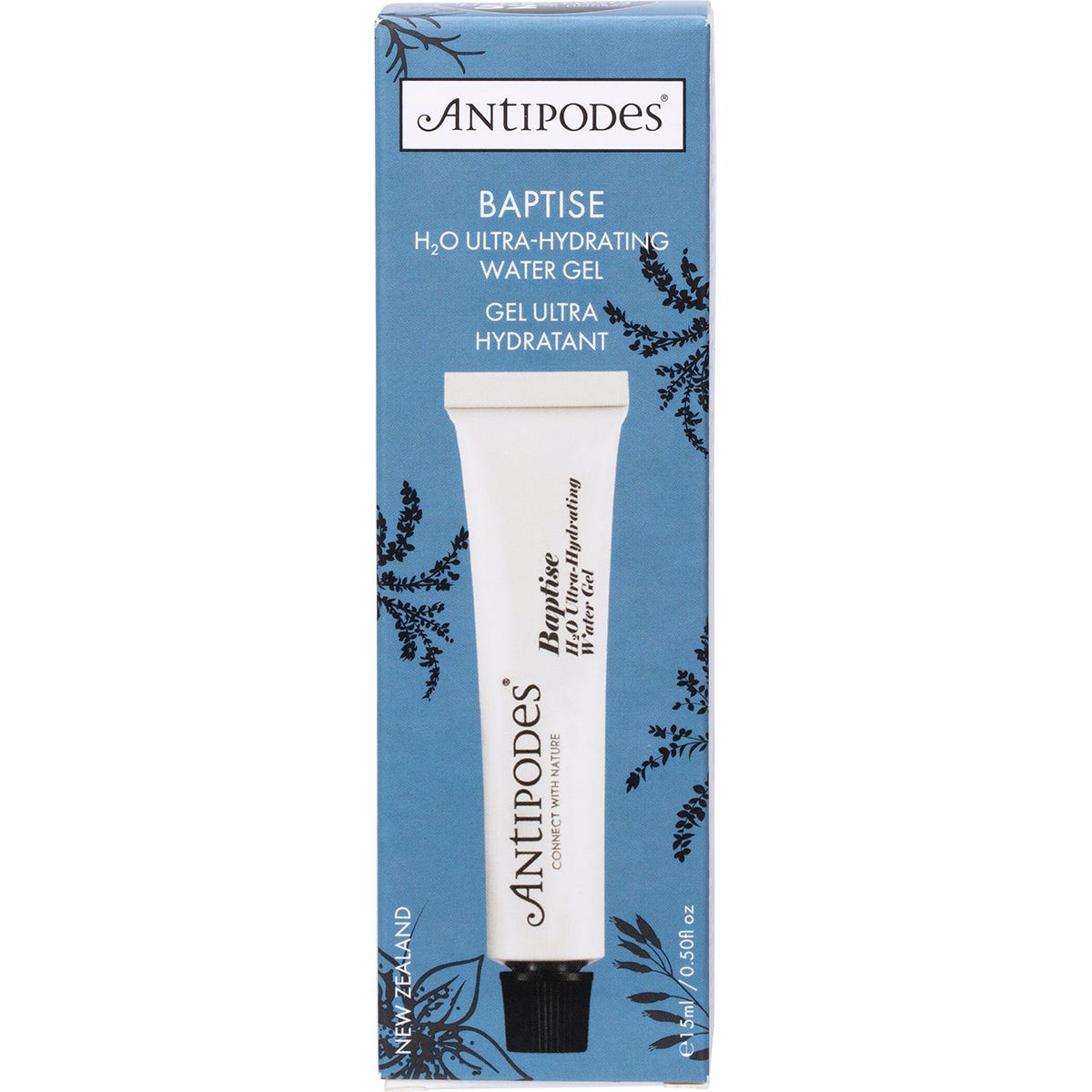 Antipodes Baptise H2O Ultra-Hydrating Water Gel 15ml mini jar on a white background.