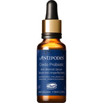 Antipodes Credo Probiotic Anti-Blemish Serum 30ml amber glass bottle with a white dropper cap and green label.