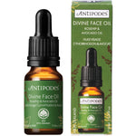 Antipodes Divine Rosehip & Avocado Oil Face Oil 10ml mini bottle with a dropper on a white background.