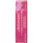 Antipodes Dusky Sound Pink Lipstick 4g in a black tube on a clean white background.