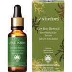 Antipodes Eve Bio-Retinol Line Reduction Serum 30ml glass bottle with a pipette and a gold-accented label.