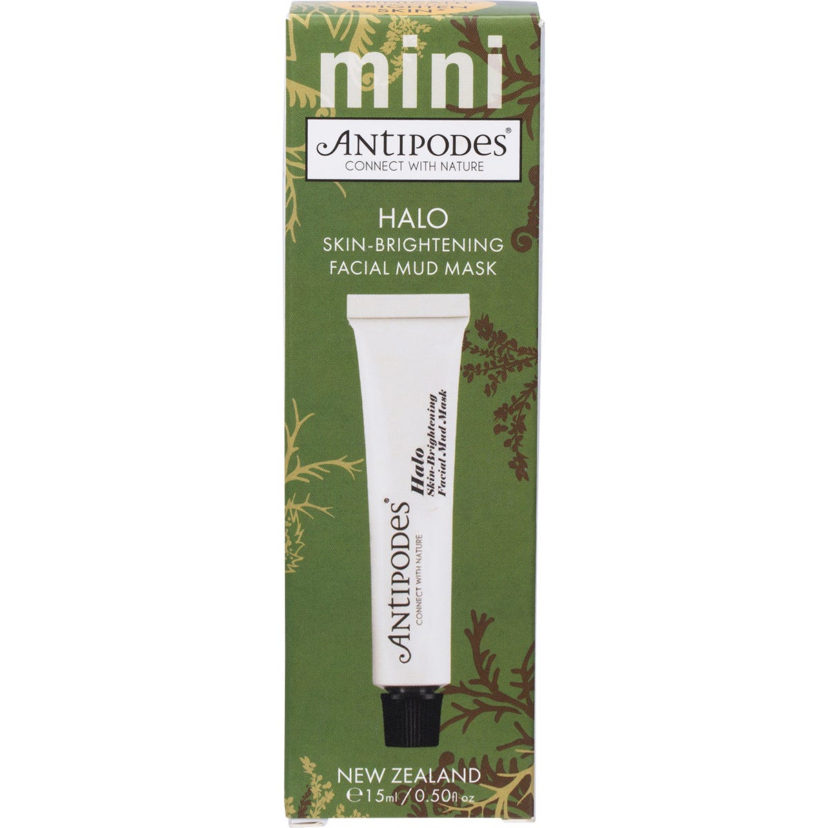 15ml tube of Antipodes Halo Skin-Brightening Facial Mud Mask on a white background.