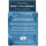 60ml jar of Antipodes Harmony Hyaluronic Manuka Honey Night Cream with a green label on a white background.