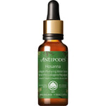 Antipodes Hosanna Collagen-Plumping Water Serum 30ml brown glass bottle with a glass dropper on a white background.