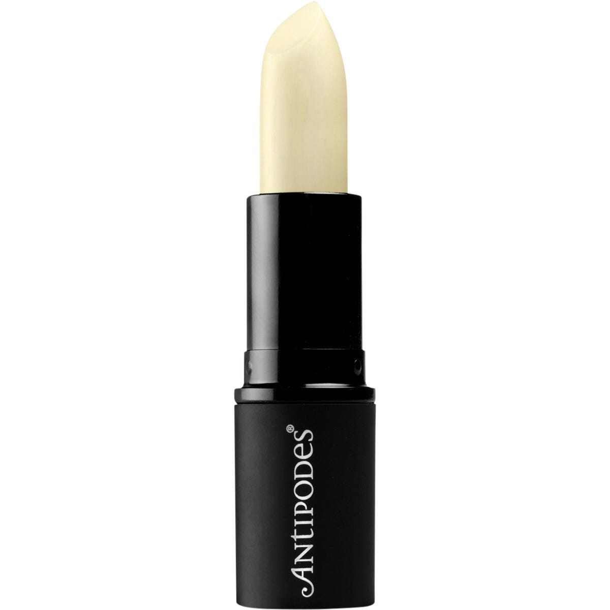 Antipodes 4g Kiwi Seed Oil Lip Conditioner tube featuring a white and green design on a clean white background.