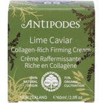 60ml jar of Antipodes Lime Caviar Collagen-Rich Firming Cream with a silver lid on a white background.