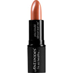 Antipodes Queenstown Hot Chocolate lipstick in a black tube with a rich brown shade on a white background.