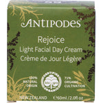 60ml tube of Antipodes Rejoice Light Facial Day Cream with green and gold labeling on a white background.