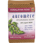 Auromere Ayurvedic Himalayan Rose Neem Soap 78g box with rose illustrations and 12-pack display on a white background.