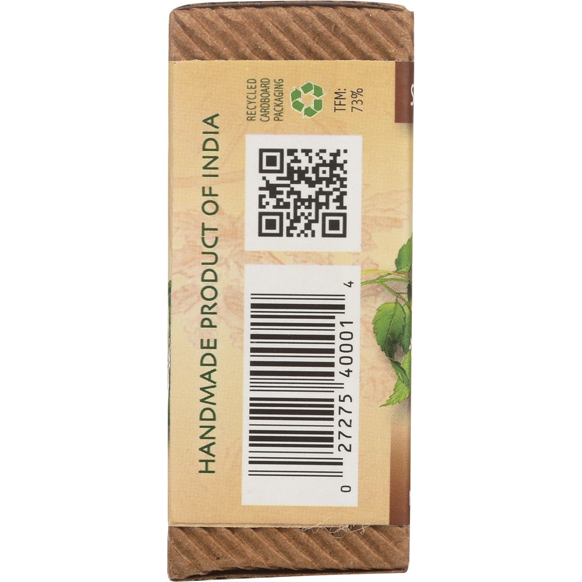 Auromere Neem Soap 78g bar with Ayurvedic Sandal-Turmeric, featuring botanical illustrations on a yellow box.