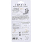 Auromere stainless steel tongue scraper with curved cleaning edge and looped handles on a white background.