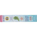 Close-up of Auromere Cardamom-Fennel toothpaste tube and box with herbal ingredients and fluoride-free label.