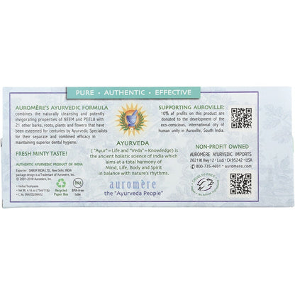 Auromere Toothpaste Ayurvedic Fresh Mint Fluoride Free 117g (Pack of 6) Payless 4 Organics