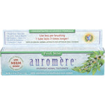 Six tubes of Auromere Fresh Mint Ayurvedic toothpaste in white and green packaging on a white background.