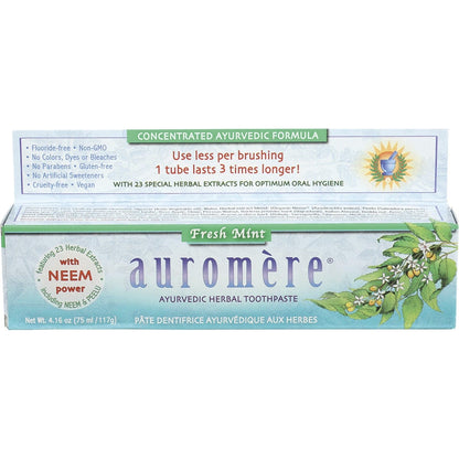 Auromere Toothpaste Ayurvedic Fresh Mint Fluoride Free 117g (Pack of 6) Payless 4 Organics
