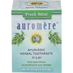 117g jar of Auromere Fresh Mint Ayurvedic Toothpaste with a small wooden spoon on a white background.