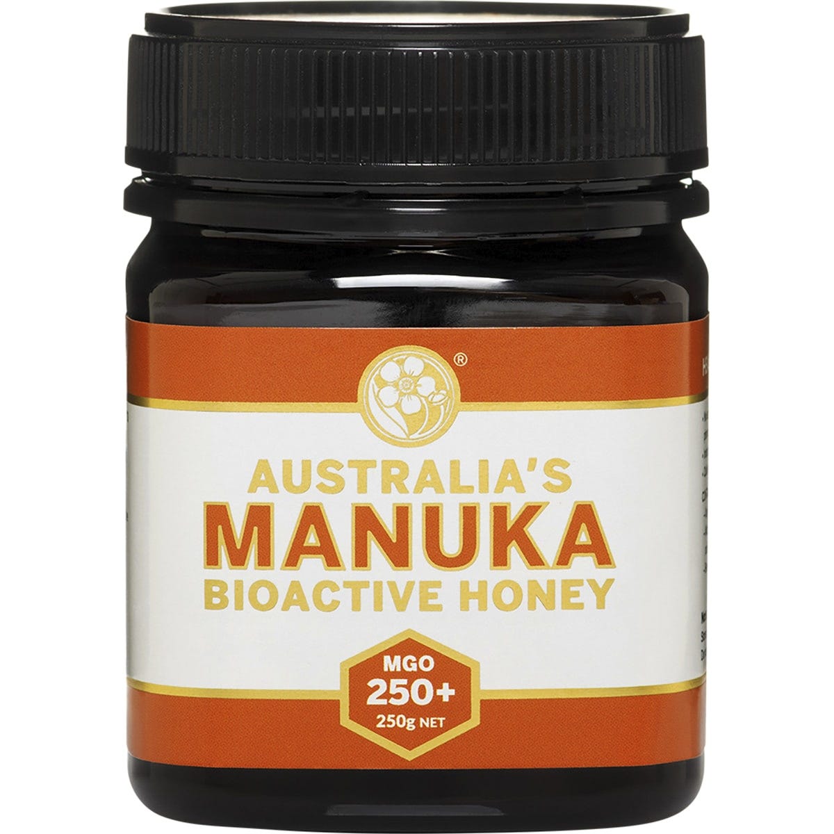 Australia's Manuka Bioactive Honey MGO250+ in a 250g jar on a white background.