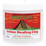 454g tub of Aztec Secret Indian Healing Clay with a white lid and labels featuring an Aztec pyramid illustration.