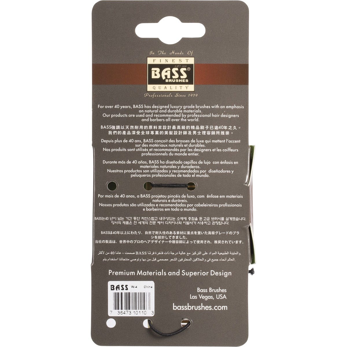 Back of a pocket-sized Bass Brushes bamboo comb with fine teeth and a natural wood finish.