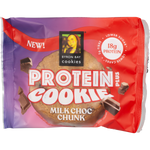 Byron Bay Cookies 60g Milk Choc Chunk Protein Cookie pack on a white background.