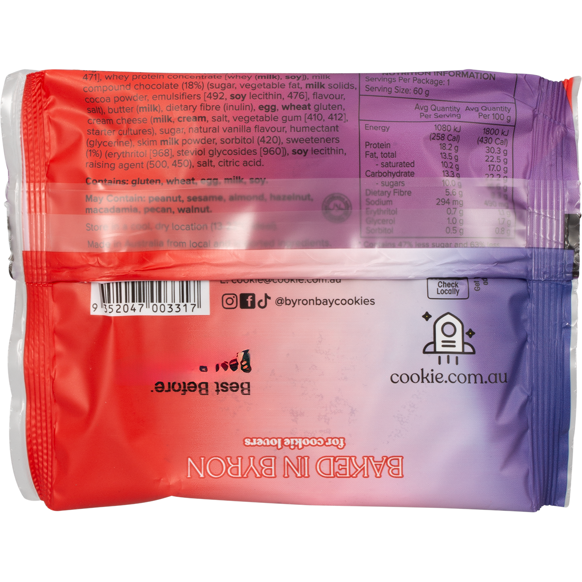 Byron Bay Cookies Protein Cookie Milk Choc Chunk 60g (Pack of 12)