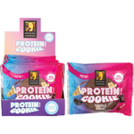 Byron Bay Cookies Triple Choc Protein Cookie front and back packaging with loose cookie chunks on a white background.