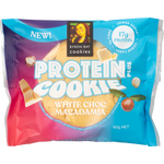 Byron Bay Cookies White Choc Macadamia Protein Cookie 60g pack with a white chocolate and nut image.