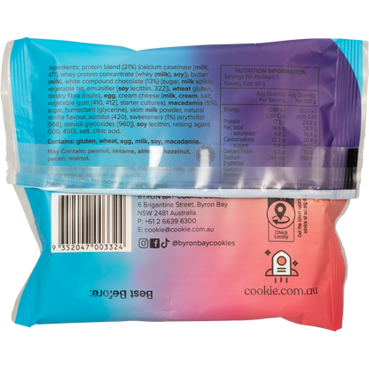 Byron Bay Cookies Protein Cookie White Choc Macadamia 60g (Pack of 12)