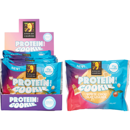 Byron Bay Cookies Protein Cookie White Choc Macadamia 60g (Pack of 12)