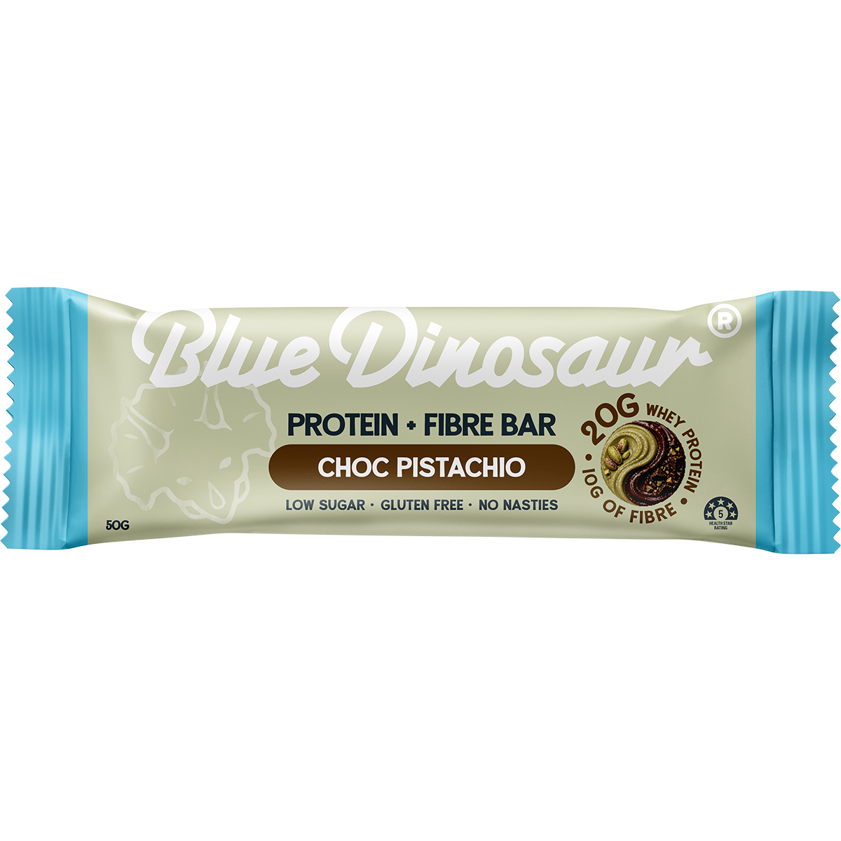 Blue Dinosaur Protein + Fibre Bar Choc Pistachio 50g (Pack of 12)