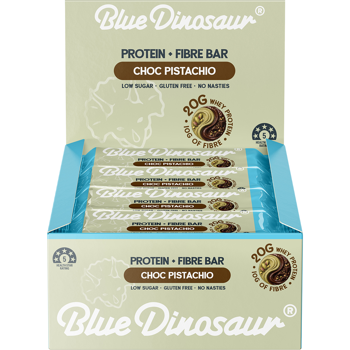 Blue Dinosaur Protein + Fibre Bar Choc Pistachio 50g (Pack of 12)
