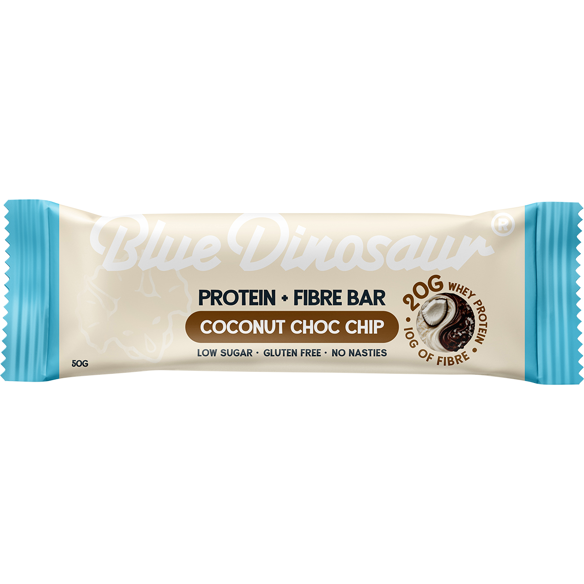 Blue Dinosaur Protein + Fibre Bar Coconut Choc Chip 50g (Pack of 12)