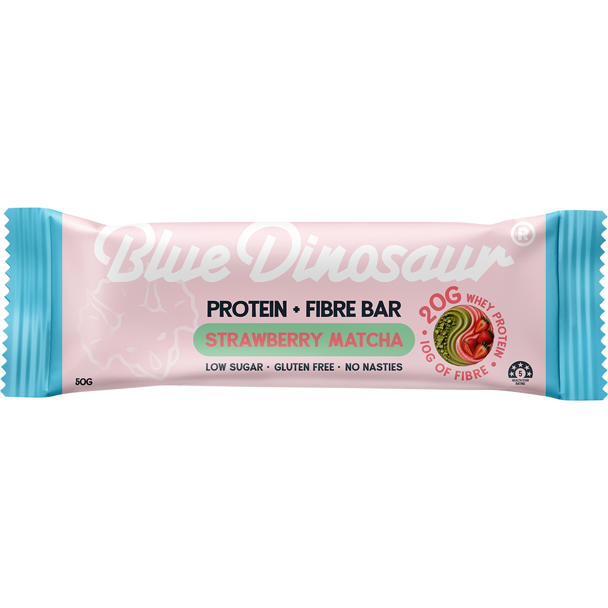 Blue Dinosaur Protein + Fibre Bar Strawberry Matcha 50g (Pack of 12)