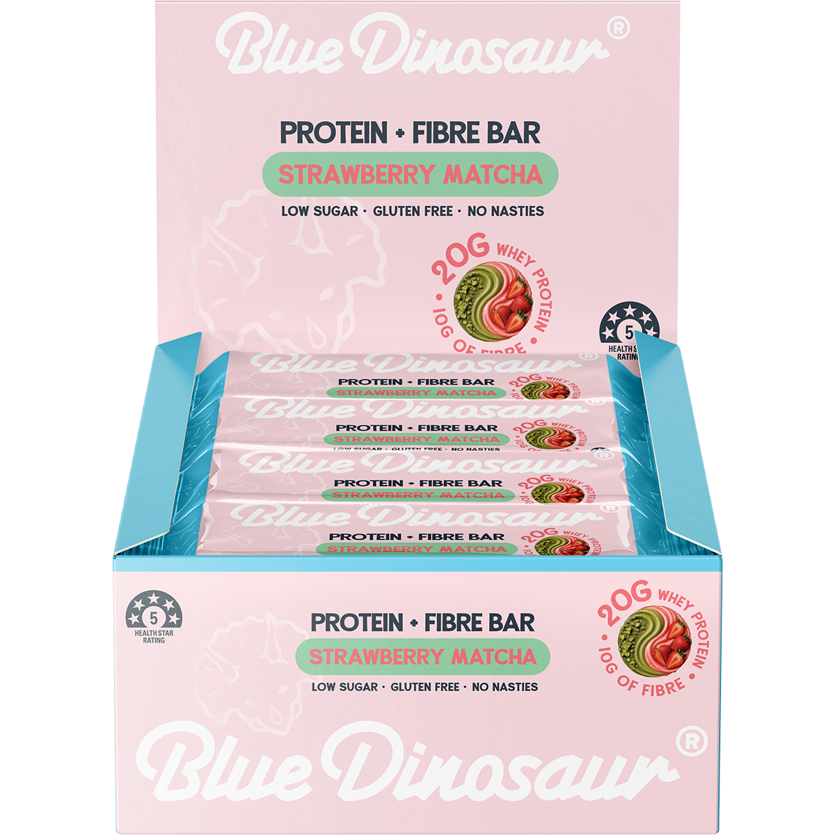 Blue Dinosaur Protein + Fibre Bar Strawberry Matcha 50g (Pack of 12)