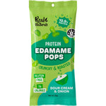 Real Naturals 26g bag of Sour Cream Protein Edamame Pops on a white background.