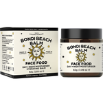 Amber glass jar and white box of Bondi Beach Balm FACE FOOD Day + Night Moisturiser on a white background.