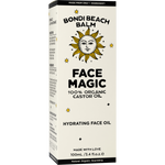 White and yellow Bondi Beach Balm Face Magic box for 100% organic castor oil on a white background.