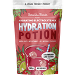 Botanika Blends Hydration Potion Strawberry Lime 165g tub with a white label and fruit illustrations.