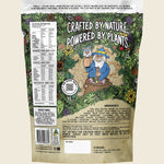 Rear view of a 500g Botanika Blends Bubble O'Wiz plant protein tub with ingredients and nutritional information.