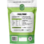 Back of Botanika Blends PHGG Fibre pouch showing nutrition facts, benefits, and barcode on a white background.