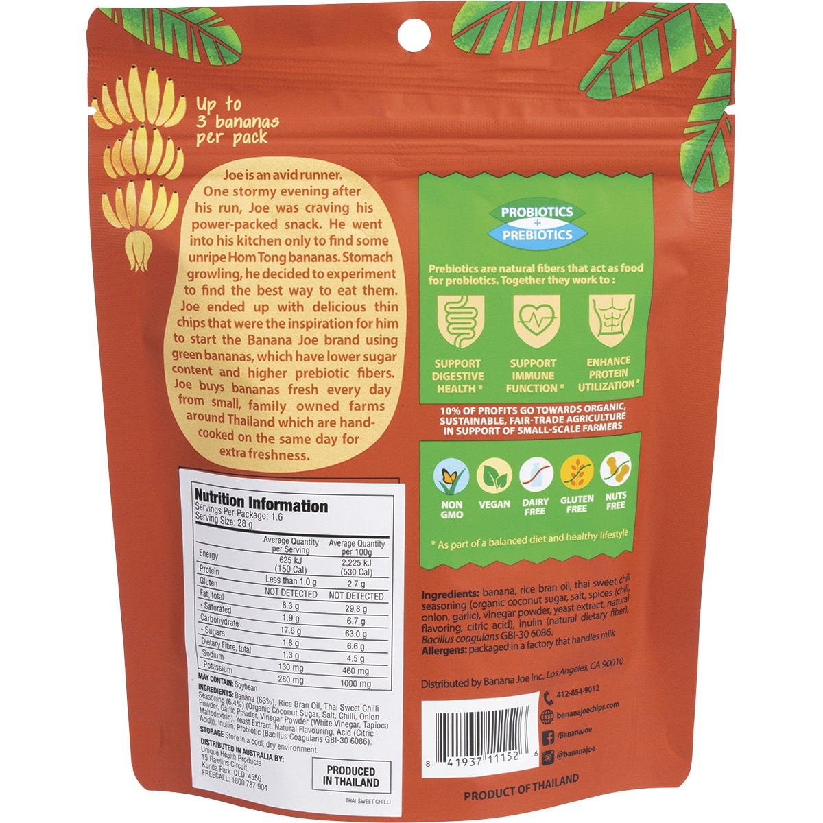 Banana Joe Banana Chips Thai Sweet Chili 46.8g (Pack of 6) Payless 4 Organics