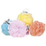 Extra thick mesh flower sponge for body care in pink, designed for gentle exfoliation and rich lather.