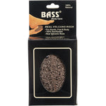 Natural black volcanic rock exfoliation stone by Bass Body Care for removing dead skin on hands, feet, and body.