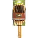 Large square bamboo paddle hair brush featuring natural bamboo pins and a smooth wooden handle.