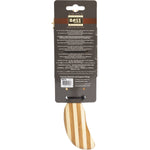 Natural bamboo hairbrush with a curved S-shaped handle and bamboo pins on a white background.