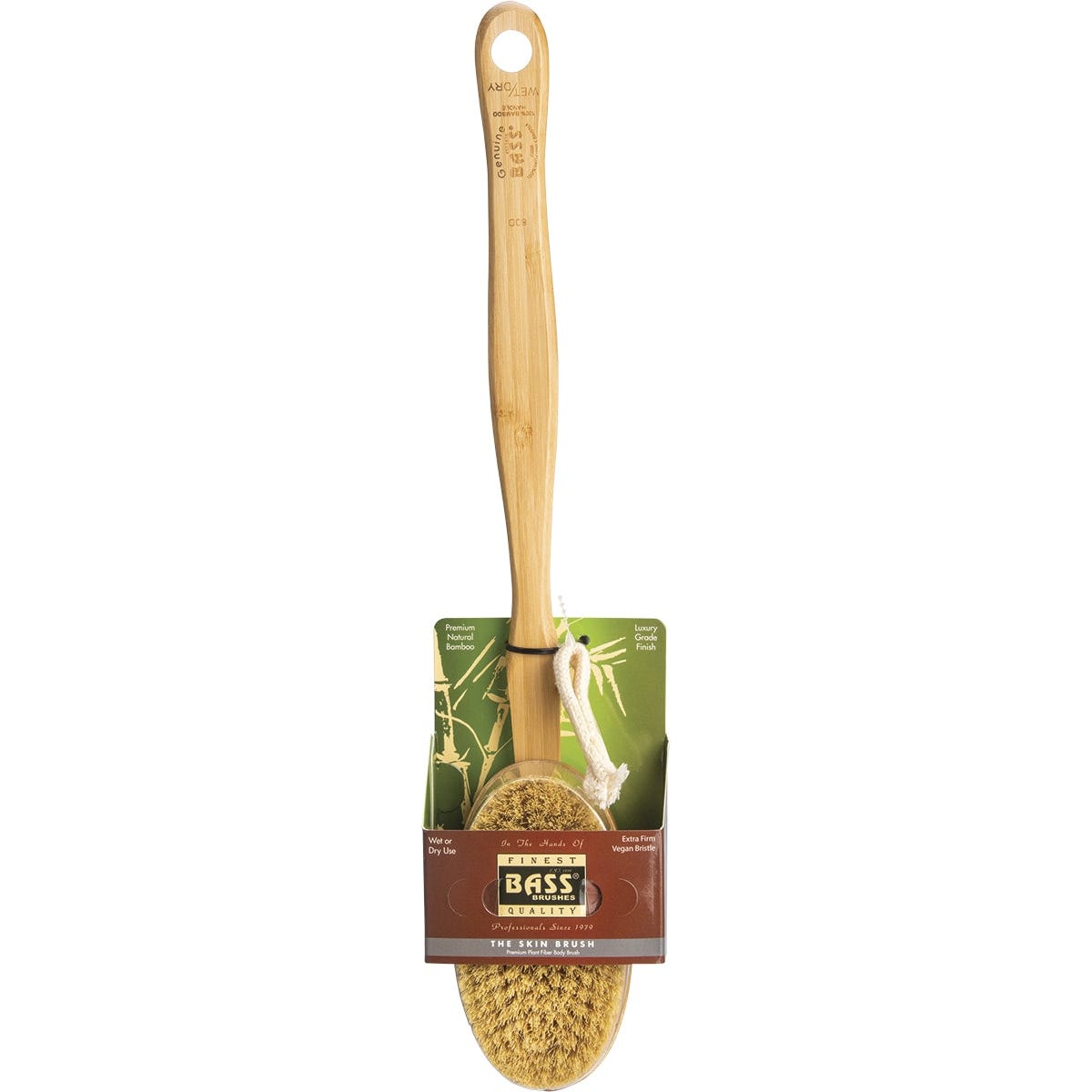 Bass Brushes The Skin Brush with a natural bamboo handle and firm sisal plant bristles for dry body brushing.